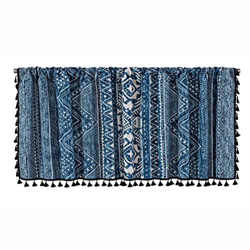 ACMHNC Scheibengardinen Küche Vintage Boho Baumwolle Leinen Bistrogardine mit Quaste Landhausstil Kurz Vorhang für Kleinfenster 1 Stück (Blue,150cm x 45cm /59"*18") von ACMHNC