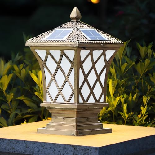 ACMHNC Solar Sockelleuchte Außen, Pollerleuchte Außen im Vintage-Stil,IP65 Wegleuchte Solar Gartenlampe Außenleuchte aus Aluguss in Bronze von ACMHNC