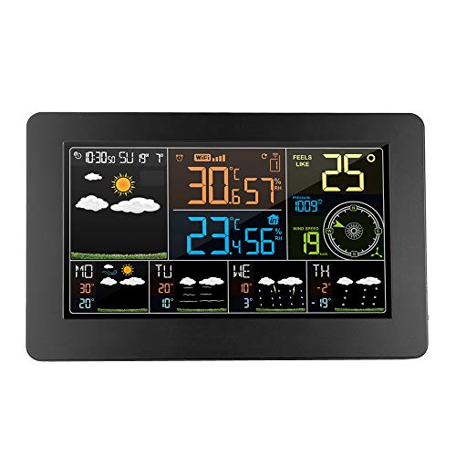 ACMHNC WiFi Wetterstation APP-Steuerung Smart WLAN Thermometer Innen-Außentemperatur Windmesser Regenmesser Luftfeuchtigkeit Luftdruck LCD-Farbdisplay Funkuhr von ACMHNC