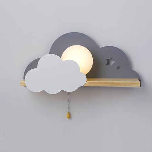 ACMHNC Wolken Kinderzimmer Wandleuchte Mit Zugschalter, Bettlampe Wolkenform Innen Wandlampe Mit Glasschirm, Kinderlampe für Kinder Madchen Junge,grau von ACMHNC