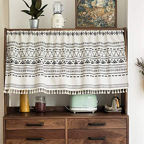 Busica Scheibengardine Blickdicht, Baumwolle und Leinen Bistrogardine Kurze Vorhang, Boho Geometrisch Kurzstore Gardinen für Küche Cáfe Esszimmer,Weiß,W x H 143x45cm von ACMHNC