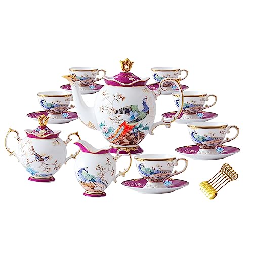 ACMLIFE Bone China Tea Set - Porzellan Teetasse und Untertasse Set für 6 Vintage Teesets für Erwachsene 21-teiliges Knochenporzellan Teetasse Set mit Teekanne, Zuckerdose und Milchkännchen Krug ACMLIFE Bone China Tea Set - Porzellan Teetasse und Untertasse Set für 6 Vintage Teesets für Erwachsene 21-teiliges Knochenporzellan Teetasse Set mit Teekanne, Zuckerdose und Milchkännchen Krug von ACMLIFE