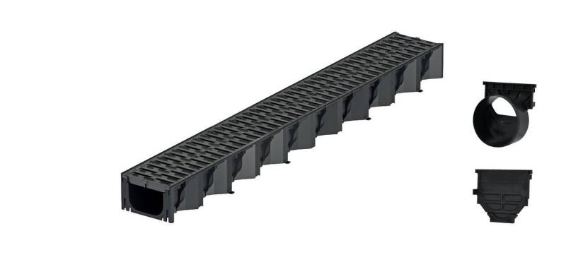 ACO Severin Ahlmann GmbH & Co. KG Entwässerungsrinne 1m Hexaline 2.0 Entwässerungsrinne + Stegrost Microgrip + Ablauf, 4-St., horizontaler Ablauf, Kunststoff Stegrost mit rutschhemmender Struktur von ACO Severin Ahlmann GmbH & Co. KG