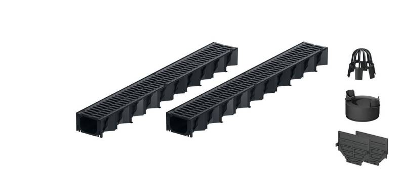 ACO Severin Ahlmann GmbH & Co. KG Entwässerungsrinne 2x1m Hexaline 2.0 Entwässerungsrinne + 2 Gussroste 50cm + Ablauf, 10-St., horizontaler Ablauf, 2 Stk. Gussroste á 50cm von ACO Severin Ahlmann GmbH & Co. KG