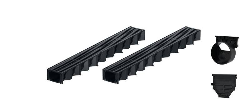ACO Severin Ahlmann GmbH & Co. KG Entwässerungsrinne 2x1m Hexaline 2.0 Entwässerungsrinne + 2 Gussroste 50cm + Ablauf, 8-St., horizontaler Ablauf, 2 Stk. Gussroste á 50cm von ACO Severin Ahlmann GmbH & Co. KG