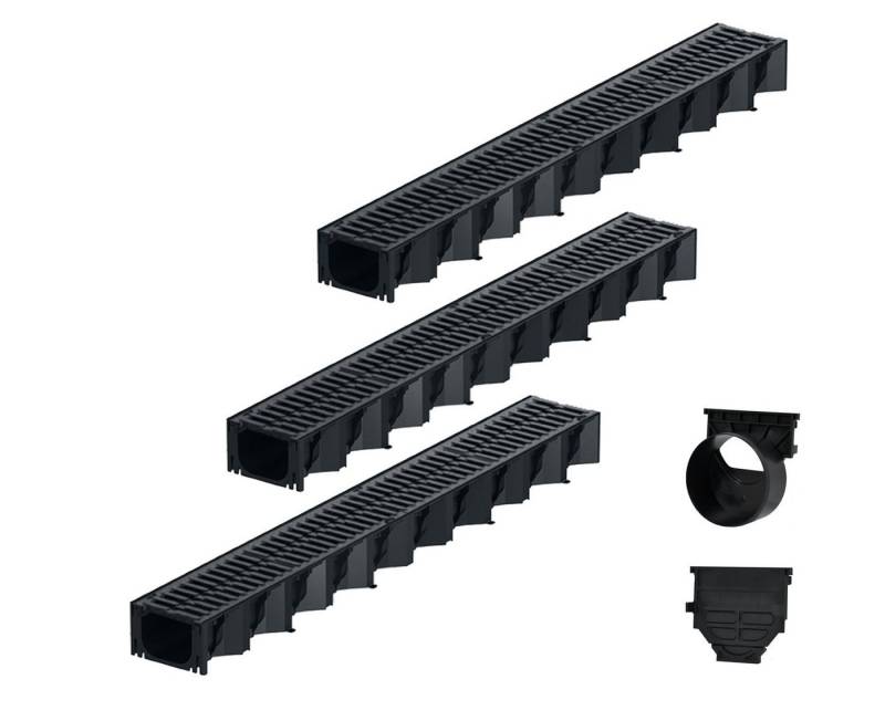 ACO Severin Ahlmann GmbH & Co. KG Entwässerungsrinne 3x1m Hexaline 2.0 Entwässerungsrinne + 2 Gussroste 50cm + Ablauf, 11-St., horizontaler Ablauf, 2 Stk. Gussroste á 50cm von ACO Severin Ahlmann GmbH & Co. KG