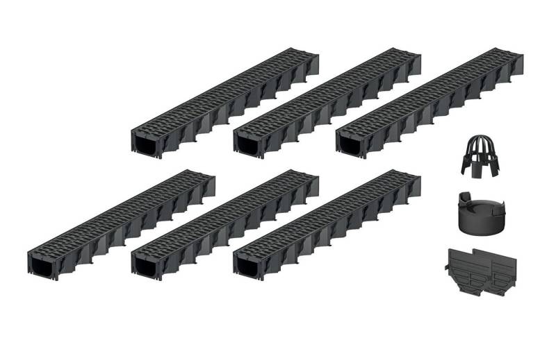 ACO Severin Ahlmann GmbH & Co. KG Entwässerungsrinne 6x1m Hexaline 2.0 Entwässerungsrinne + Stegrost Microgrip + Ablauf, 16-St., vertikaler Ablauf, Kunststoff Stegrost mit rutschhemmender Struktur von ACO Severin Ahlmann GmbH & Co. KG