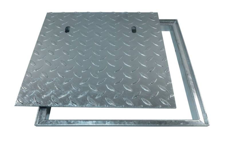 ACO Severin Ahlmann GmbH & Co. KG Erdschacht Schachtabdeckung FL 2.0 Easy mit Rahmen, Stahl verzinkt, Belastung 5kN, 30x30x3.7 cm, 2-St., Größe: 300x300mm, begehbar, rutschfest, für Außen- und Innenbereich von ACO Severin Ahlmann GmbH & Co. KG