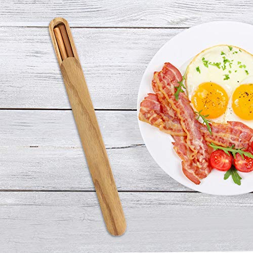 Tragbare Holzstäbchen mit Pull Out Box Case | Glattes Japanisches und Koreanisches Style -Geschirr | Tiefes Holzfarbe, Kompakt und Leicht für Camping & Picknicks (Ziehen Sie die helle von ACOGEDO