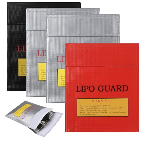 4 Stück Feuerfeste Dokumententasche, Flammhemmende Schutztasche, 23 x 18cm Tragbare Flammhemmende Tasche, Feuerfeste Akku Tasche, Explosionsgeschützte Dokumententasche für Lipo Batterie, Bargeld von ACOMTUO