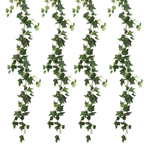 4 Stück Künstlicher Efeu Girlande Grün 1.8M, Fake Efeu, Künstliche Pflanzen, Hängend Kunstefeu Blätter Girlande, Pflanzen Ranken Ivy Vines für Zimmer, Wand, Balkon, Hochzeit Deko von ACOMTUO