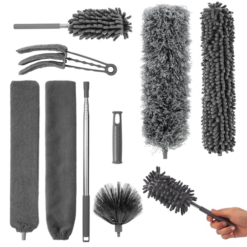 9 Stück Staubwedel Teleskop Waschbar,Staubwischer mit Teleskopstange,Waschbar Staubwedel Lang Ausziehbar bis 255 cm,Decken, Staub und Spinnennetze leicht reinigen von ACOMTUO