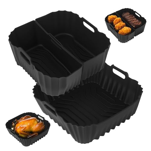 ACOMTUO 3 Stück Airfryer Silikonform Heißluftfritteuse, Silikonform Airfryer, Heißluftfritteuse Zubehör für Cosori, Philips, Ninja Wiederverwendba Silikon Airfryer Zubehör Anstelle Backpapier von ACOMTUO