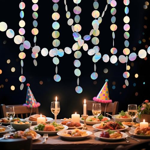 ACOMTUO Bunt Glitzer Papier Circle Dots Garland, 8 Stück 4m Hängende Iridescent Runde Garland, Bunt Glitzer Papier Circle Dots, für Party Deko, Girlande Geburtstag, Hochzeitsdeko von ACOMTUO