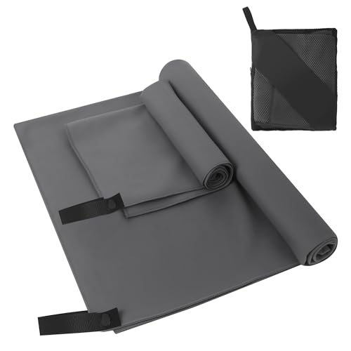 ACOMTUO Mikrofaser Handtuch Schnelltrocknend, Sporthandtuch 2er Set (40x80cm+76x152cm), Reise Handtuch Schnelltrocknendes Handtuchs Microfibre Towel für Fitness Sauna (Dunkelgrau) von ACOMTUO