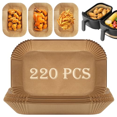 Backpapier für Ninja Heißluftfritteuse, 220 Stück 22cm Airfryer Backpapier für Dual Zone, XXL Air Fryer Accessories kompatibel mit AF400EU 7.5-9.5L Ninja, Princess und anderen Dual Zone Air Fryer von ACOMTUO