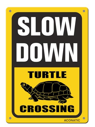 ACONATIC Schild "Slow Down", Schildkrötenüberquerung, Gartenhaus, Wanddekoration, "Slow Down - Turtle Crossing", 20,3 x 30,5 cm, Aluminium-Metallschild von ACONATIC