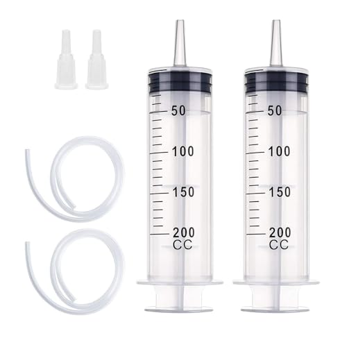 2 Stück Spritzen Set mit Schlauch, 200 ML Kunststoff Spritze für Den Täglichen Gebrauch, Wissenschaftslabore und Fabriken von ACONDE