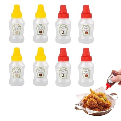 ACONDE 25 ML Mini Ketchup Flasche, 8 Stück Nachfüllbare Mini Saucenflasche, Tragbare Saucenflasche mit Kappen, für BBQ, Dressing von ACONDE