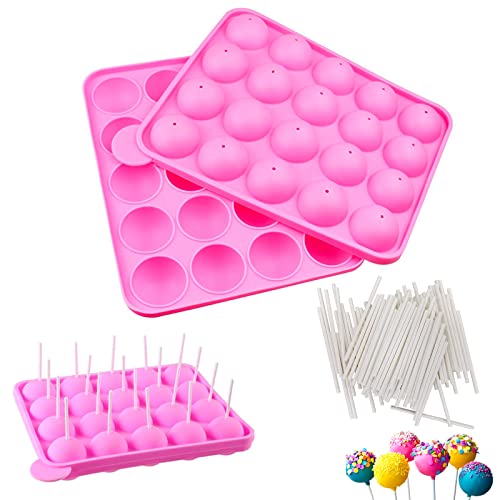 Cake Pop Formen Backen, 2 Stück Silikon Lollipop Formen, Cake Pop Sticks mit 100 Stück für Süßigkeiten, Schokolade von ACONDE