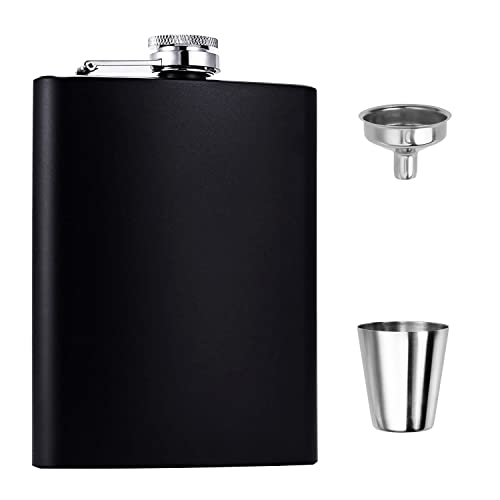 Flachmann-Set, Edelstahl-Flachmann mit kleinen Tassen und Trichtern, 237 ml, mattschwarz von ACONDE
