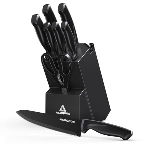 ACOQOOS Messerblock mit Messer10-teilig, Messerset mit integriertem Schärfer für den Küchengebrauch - küchenmesser Set Schwarz von ACOQOOS