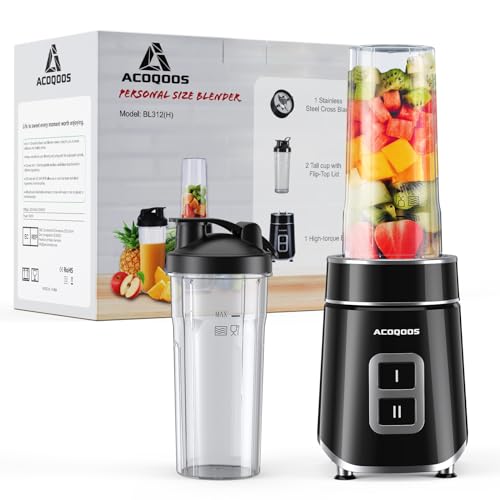 ACOQOOS Mixer Smoothie Maker, 500W Sandmixer inkl. 2x Mixbehälter 600ml (BPA-frei, spülmaschinen), Smoothie Maker to go für Shake, Smoothie und Babynahrung von ACOQOOS