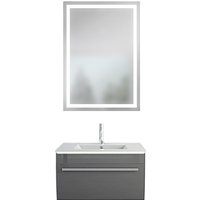 Acquavapore - Badmöbel Set Gently 3 V1 Weiß/Grau mdf Waschtisch 70cm mit Leuchtspiegel LSP03 100x70 cm von ACQUAVAPORE