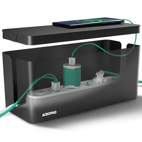 ACROPAQ Kabelbox - ganz einfach Kabel verstecken und Steckdosen verstecken, Medium (32 x 13,2 x 12,7 cm), Wasserfest, rutschfest, Kabelmanagement ohne Kabelsalat mehr - Schwarz/Medium von ACROPAQ