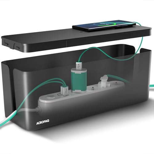 ACROPAQ Kabelbox groß - (40,6 x 15,6 x 13,4 cm), Kabelmanagement Box zum Kabel verstecken und Steckdosen verstecken, Kunststoff, Schwarz - Kabel Box, Kabelaufbewahrung, Steckdosenbox, Cable Box von ACROPAQ