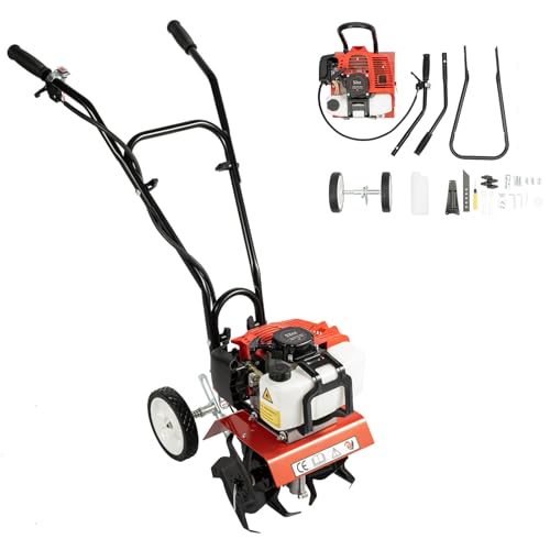 ACROSSPART 52CC 2-Takt Gartenfräse Benzin Motorhacke, Motorhacke Benzin mit Höhenverstellbare Räder, Professionelle Bodenfräse für zum Garten Umgraben und Lockern von ACROSSPART