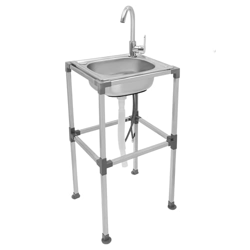 ACROSSPART Edelstahl-Küchenspüle, Multifunktions Freistehend Spüle, Kommerzielle Edelstahlspüle mit Wasserhahn, Spülbecken für Outdoor und Camping von ACROSSPART