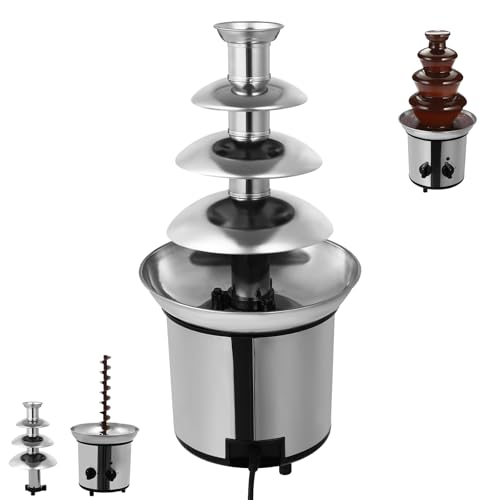 ACROSSPART Elektrisch Schokobrunnen 4-Ebenen Schokoladenbrunnen Groß Schokobrunnen mit Schmelzfunktion und Warmhaltefunktion Edelstahl Schokoladenfondue von ACROSSPART