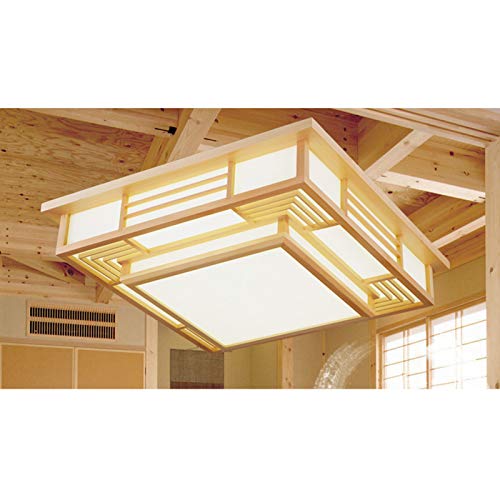 ACROSSPART LED Decken Lampe Japanischen Schaffell-Deckenlampe Deckenbeleuchtung Tatami Lampe Massivholz Deckenlampe Lampen Wohnzimmer Schlafzimmer Pendelleuchte Dimmbare von ACROSSPART