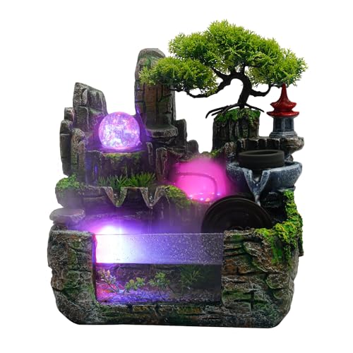 ACROSSPART Tisch Zimmerbrunnen Springbrunnen Garten Brunnen mit LED Beleuchtung Zimmerbrunnen Wasserfall Tischbrunnen Indoor Desktop Springbrunnen von ACROSSPART