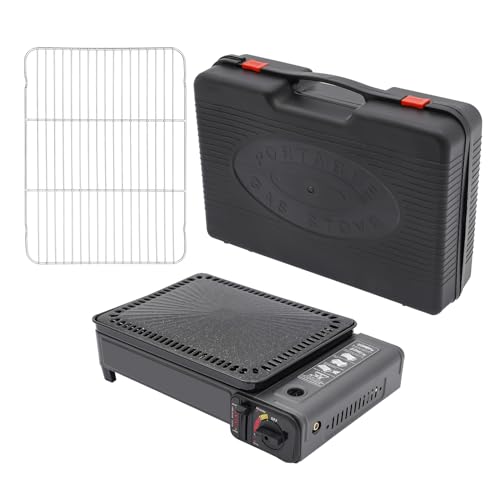 ACROSSPART Tragbarer Camping Grill Gasherd Camping-Grill BBQ Gasgrill Klein mit Grillnetz und Koffer Gasgrill Camping für Camping Reisen und Outdoor Kochen von ACROSSPART