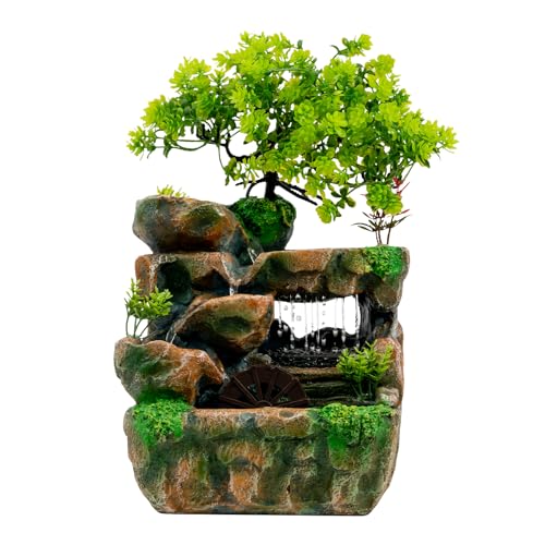 ACROSSPART Zimmerbrunnen mit LED Beleuchtung Tischbrunnen, Zimmerbrunnen mit Pflanzen, Dekoration Wasserbrunnen, Tischbrunnen Indoor, Tischdeko für Wohnzimmer Schreibtisch von ACROSSPART