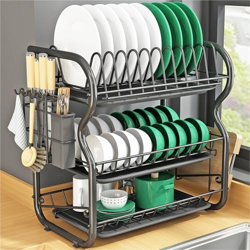 ACRaBoss 3-Stufiges Abtropfgestell Aus Edelstamit Abtropfbrett-Set – Robuste Abtropfgestelle Für Die Küche, Platzsparender Organizer Für Die Arbeitsplatte, Rostbeständig Und Stilvolles Design./Black von ACRaBoss