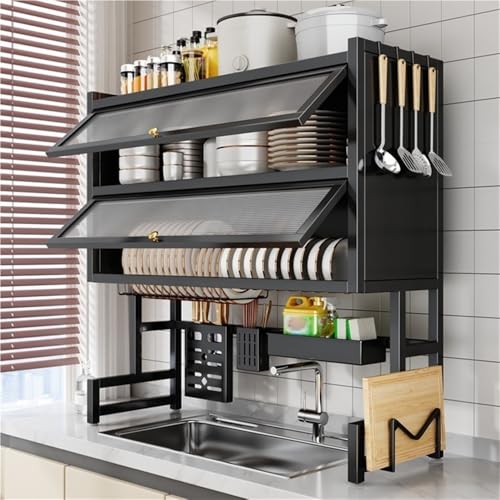 ACRaBoss 3-Stufiges Abtropfgestell Über Der Spüle Mit Abdeckung, Großes Küchenspülenregal Aus Metall Mit Schranktür, Multifunktionaler, Platzsparender Abtropf-Organizer/37.4In von ACRaBoss