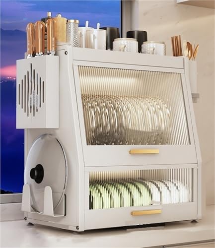 ACRaBoss 3-Stufiges Abtropfgestell Über Der Spüle Mit Staubdichter Abdeckung, Küchenarbeitsplatten-Organizer, Stehendes Lagerregal Für Geschirr, Gewürzregal Für Die Speisekammer, Weißes Küchenzubehör/ von ACRaBoss