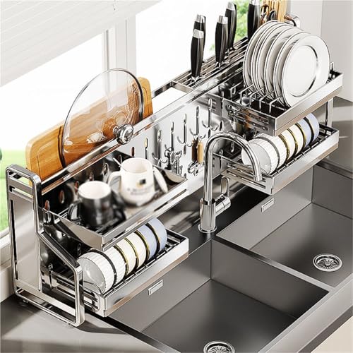 ACRaBoss Abtropfgestell Aus Edelstamit 2 Ebenen – Großer Organizer Für Die Küchenspüle, Platzsparende Aufbewahrung Für Die Arbeitsplatte/68 * 18 * 32Cm/26.7 * 7 * 12.5In von ACRaBoss