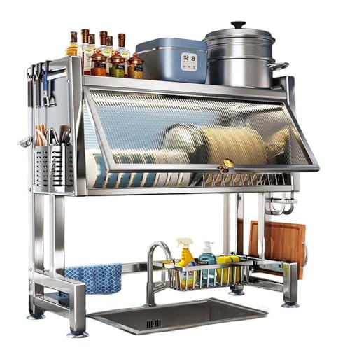 ACRaBoss Abtropfgestell Aus Edelstamit 2 Ebenen Und Abdeckung Über Der Spüle – Großes Abtropfgestell Für Die Küchentheke Für Geschirr, Gläser, Schüsseln Undeck – Platzsparendes Design/Xx-Large von ACRaBoss
