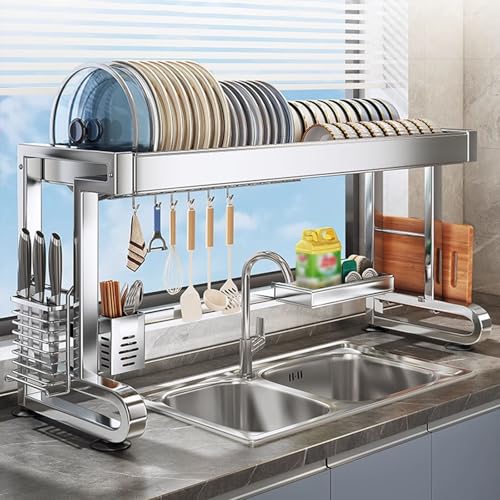 ACRaBoss Abtropfgestell Für Geschirr Über Der Spüle, Küchenaufbewahrungstheke Mit Tassenaufhängeset Und Haken, Multifunktionales Theken-Organizer-Gestell/76Cm von ACRaBoss