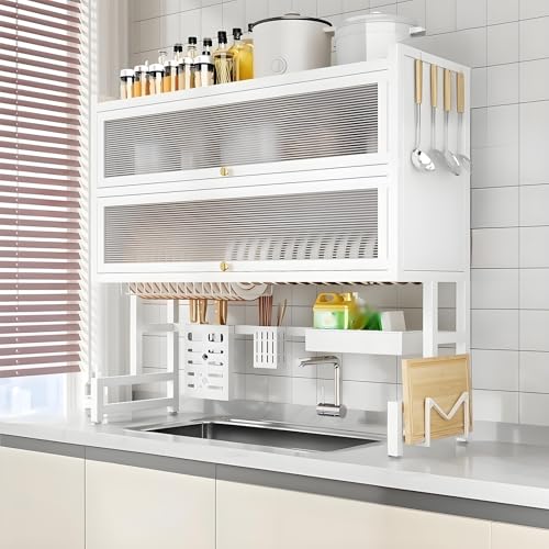 ACRaBoss Abtropfgestell Mit 4 Ebenen Und Abdeckung – Platzsparender Organizer Für Die Küchenspüle, Großes Abtropfgestell Für Geschirr, Gläser, Schüsseln Undeck/White/W-41.3In von ACRaBoss