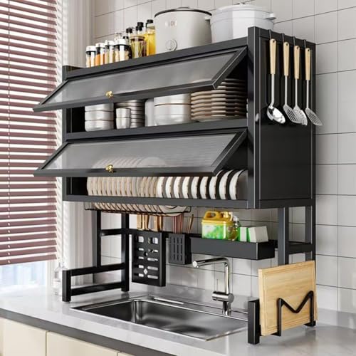 ACRaBoss Abtropfgestell Mit 4 Ebenen Und Abdeckung Über Der Spüle – Platzsparender Organizer Für Geschirr, Gläser, Schüsseln Undeck – Großes Küchenregal, 29,5 Zoll, Sorgt Für Ordnung In Der Küche/W-25 von ACRaBoss