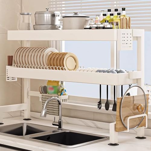 ACRaBoss Abtropfgestell Über Der Spüle, 2-Stufiger Küchenspülen-Organizer Mit Hoher Kapazität Für Die Arbeitsplatte Mit Utensilienhalter Und Schneidebretthalter/White/96Cm von ACRaBoss