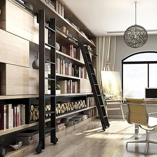 ACRaBoss Einhängbare Bibliotheksleiter-Hardware, Komplettes Schienenset, Teleskop-Hakenrolle Oben, Bodenrollen Mit Bremsen (Ohne Leiter), Vielseitig Einsetzbar Für Dachbodentreppen/Bücherregale/8Ft/24 von ACRaBoss