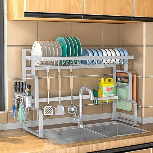 ACRaBoss Geschirrständer, Abtropfgestell Aus Edelstahl, Küchenabtropfgestell Über Der Spüle, Platzsparend, Multifunktionales Abtropfgestell Mit Großer Kapazität, Für Küchentheken-Organizer/Double Laye von ACRaBoss