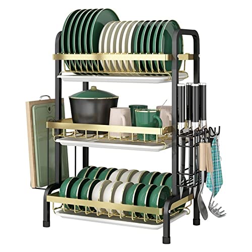 ACRaBoss Geschirrständer, Organizer Für Küchen-Eckschränke, Schwebendes Regal, Hochwertiges 3-Lagiges Abtropfgestell, Organizer-Regal Aus Edelstamit Utensilienhalter-Set, Effizientes Abtropfbrett, Pla von ACRaBoss