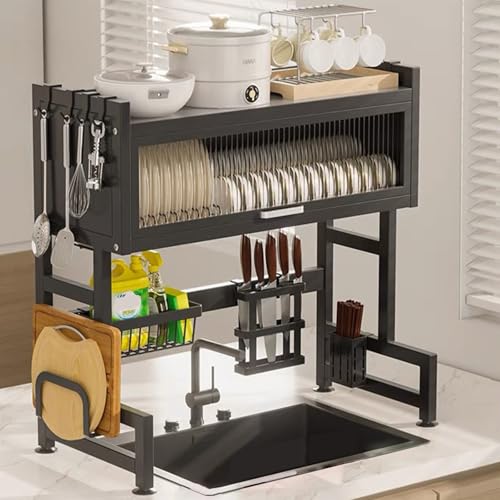 ACRaBoss Großes Abtropfgestell Aus Edelstaüber Der Spüle, Platzsparender Doppellagiger Küchen-Organizer Mit Klapptür, Ideal Zum Effizienten Abtropfen Von Geschirr Und Zur Aufbewahrung Auf Der Arbeitsp von ACRaBoss